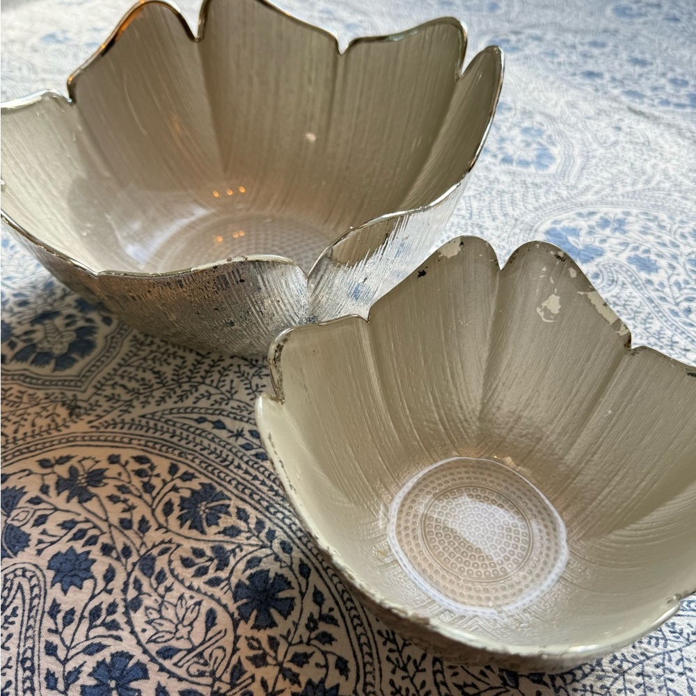 Argenesi Elegant Silver and Cream Flower Bowls